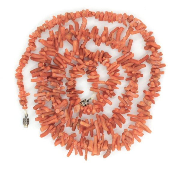 Vintage Jewelry - VINTAGE  925 sterling SALMON angel skin branch coral necklace 25 1/2"
